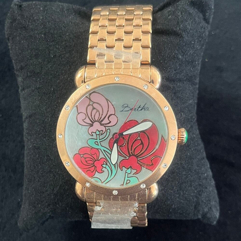 NEW, Authentic Bertha Mother of Pearl, Floral Face Watch NWOT
